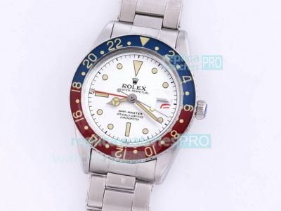 Vintage Rolex GMT Master II Replica Watch White Dial Blue Red Bakelite Bezel 40MM